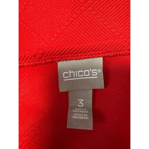 Chicos Red Textured Diamond Pattern Long Sleeve Top Size 3 US XL - Picture 6 of 10